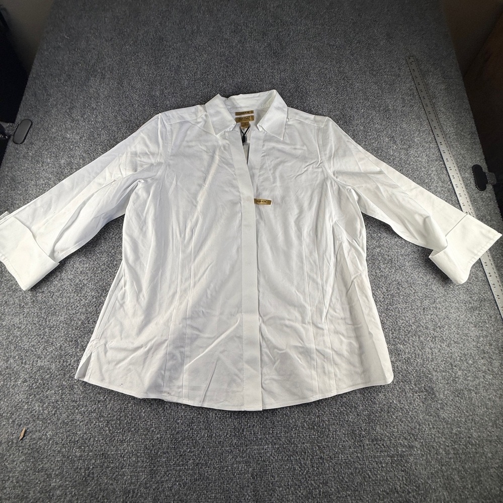 Investments Gold Label Womens White Non-Iron 3/4 Sleeve Button Down Shirt 18